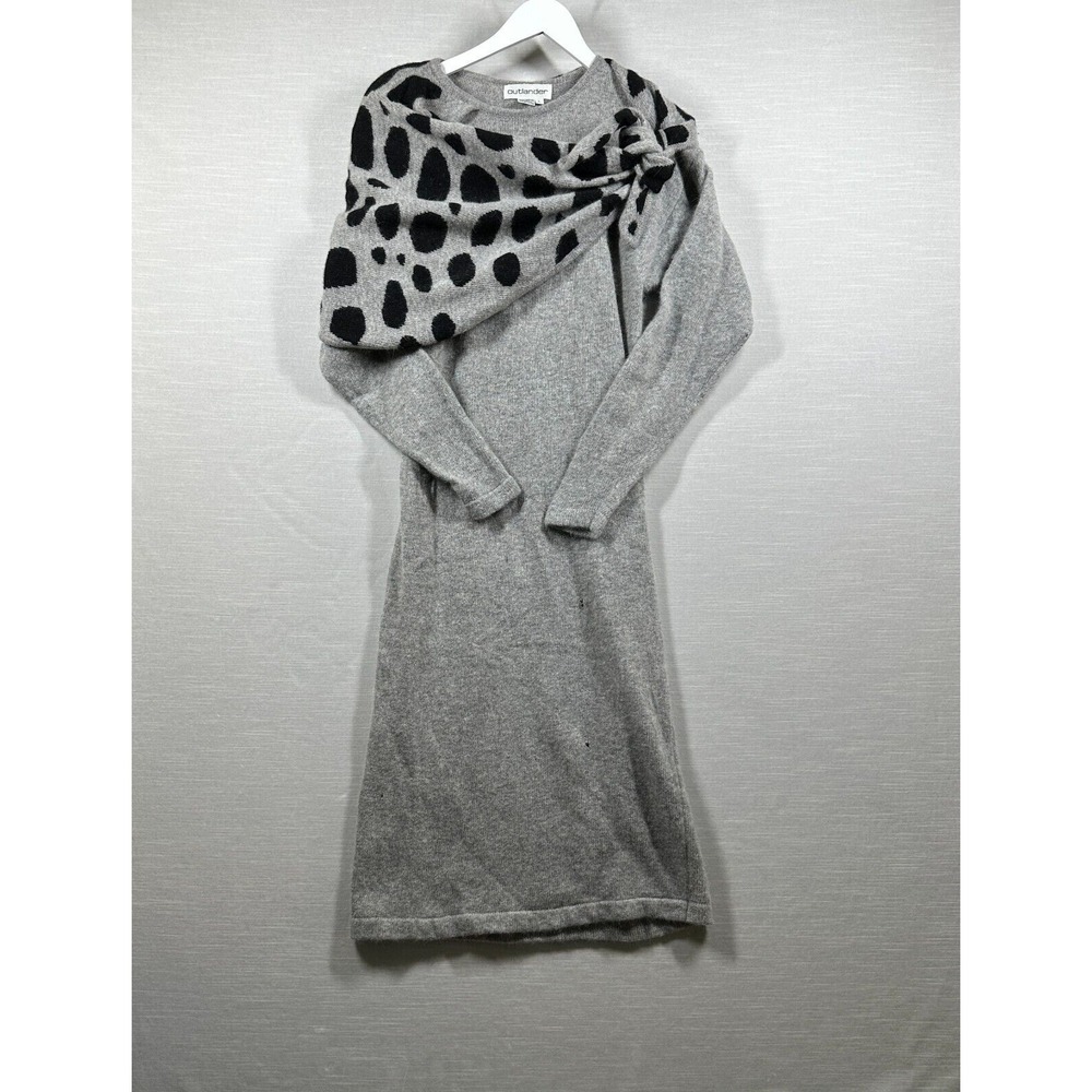 Vintage‎ Outlander Dress Womans Large Gray Scarf Angora Lambswool Polka Dot Soft